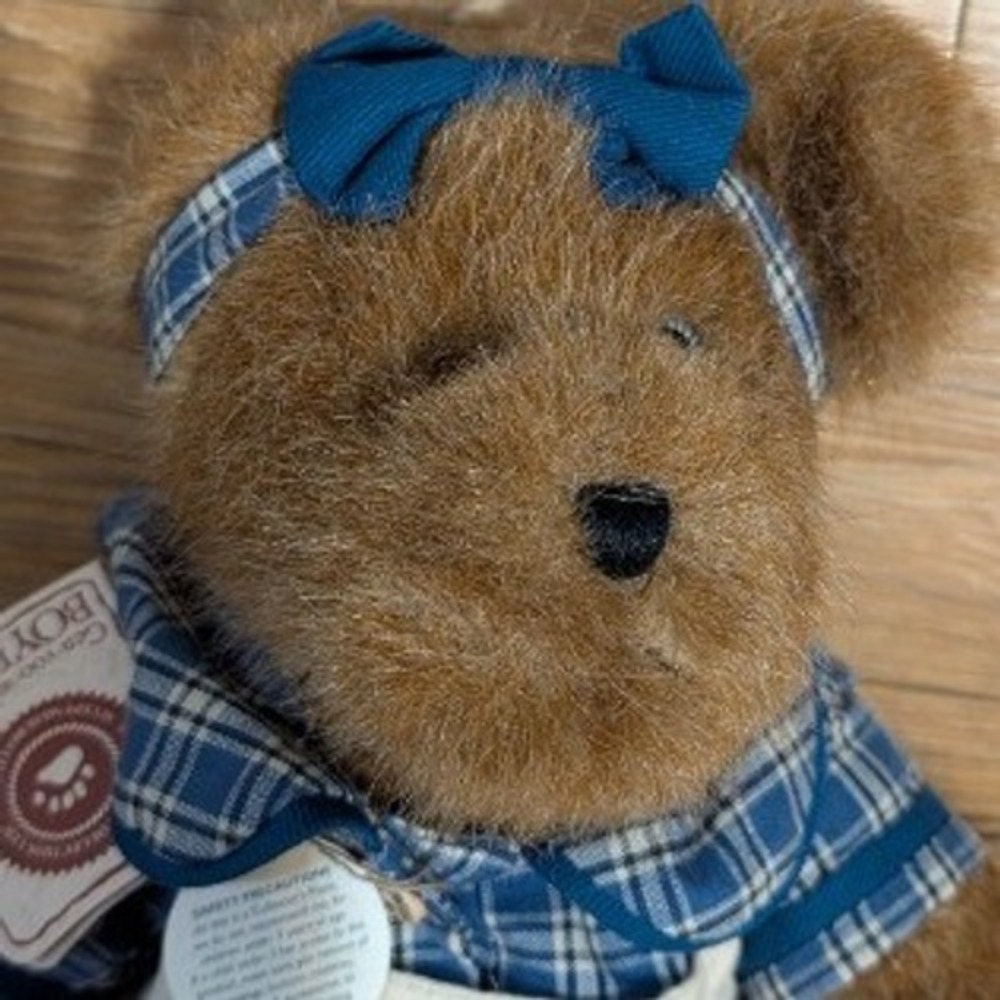 Boyds Collection Bluebearies Teddy Bear Plush Plaid Dress Apron 16 inch Retired